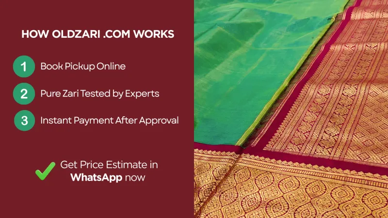 Top Old Mysore Silk Saree Buyers in Tamil Nadu, India A golden silk saree with elaborate gold embroidery, radiating elegance and tradition.